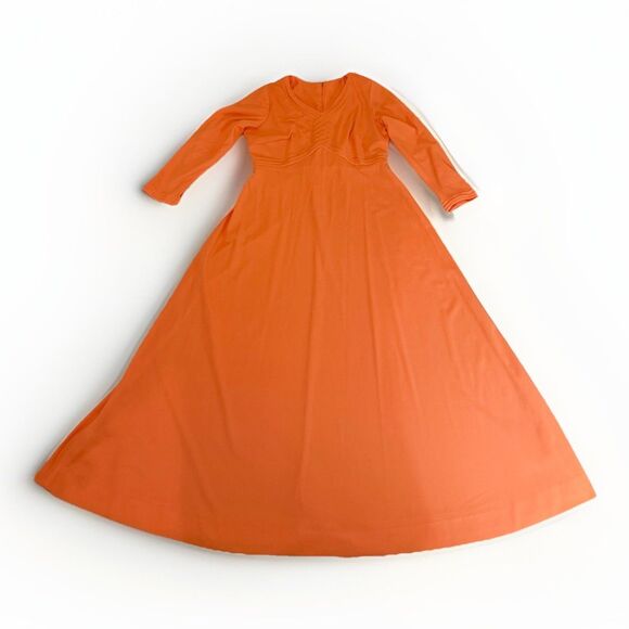 Dresses & Skirts - Vintage Lady Laura Toni Todd Neon Orange 70s Maxi Dress L/S